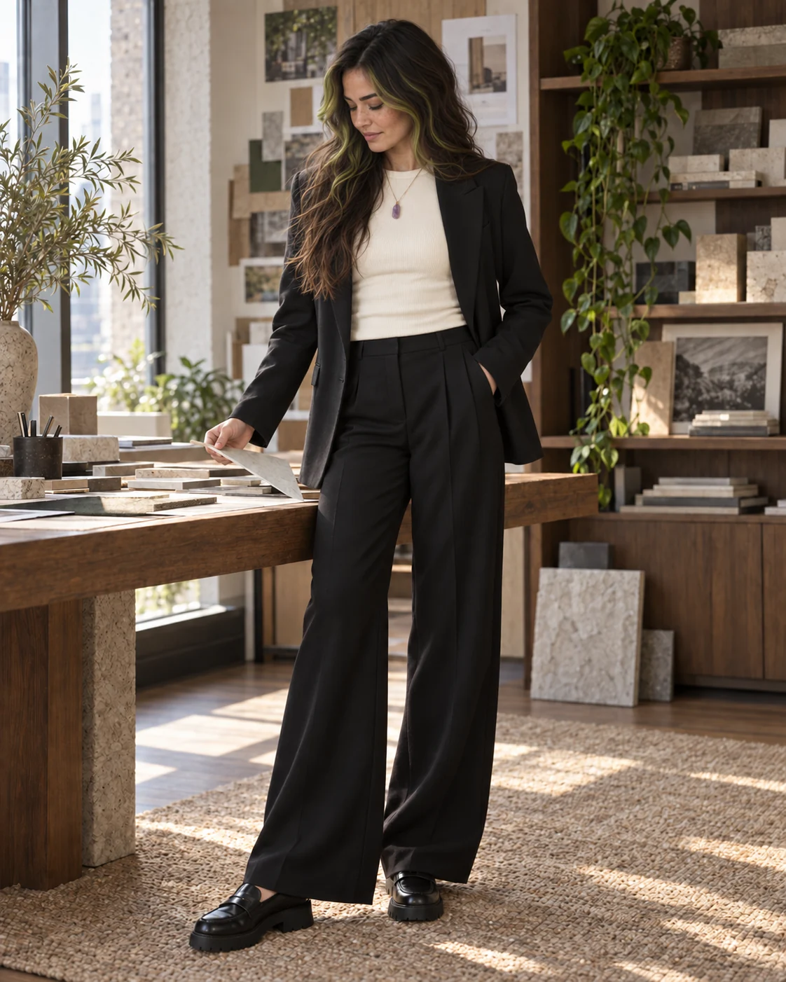 Octavia in Black and cream design studio tailoring, from an archival sitting